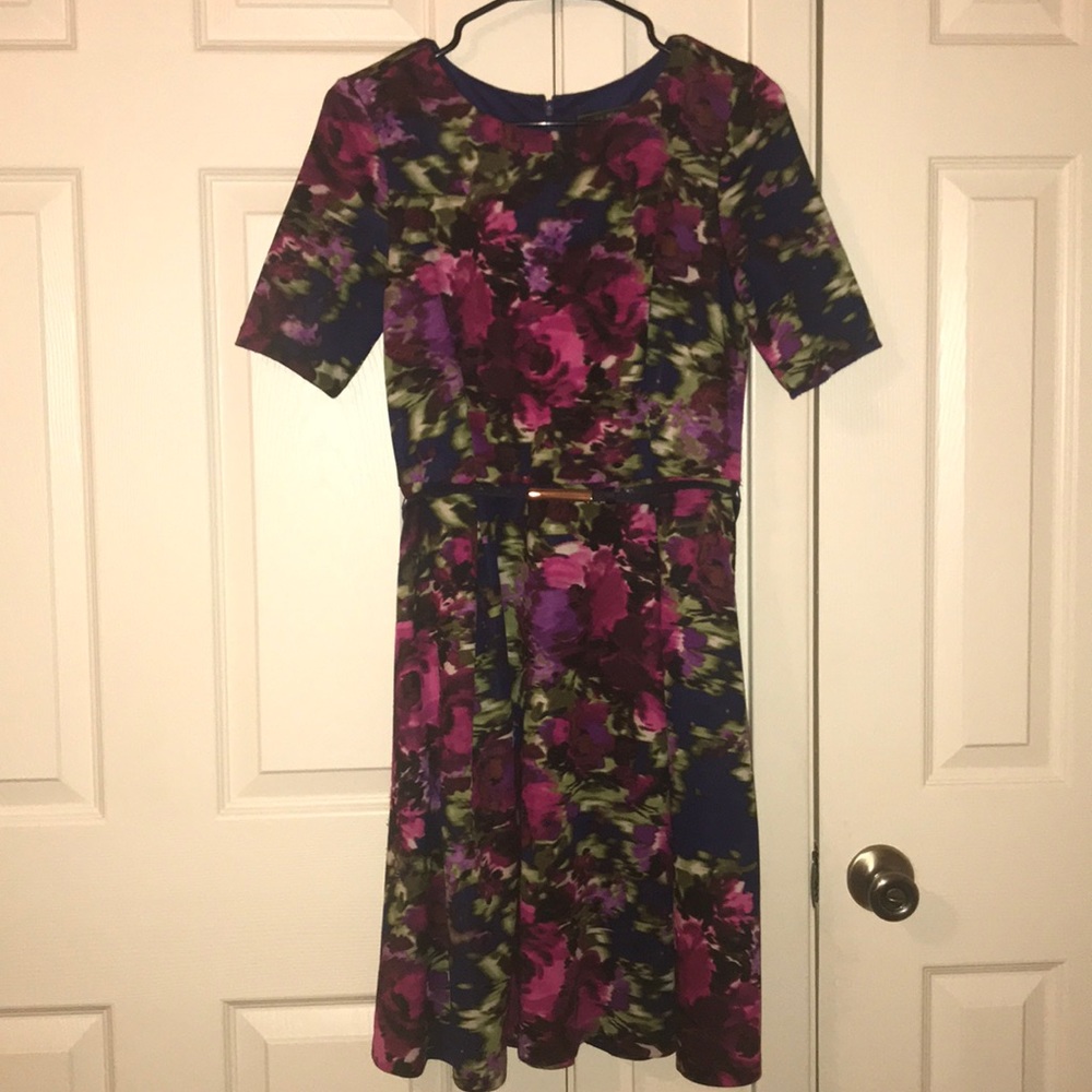 Classy Floral Dress with Faux Leather Belt